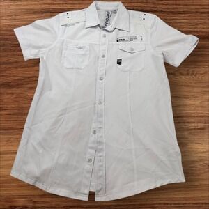 Projek Raw Button-Up‎ Shirt Short Sleeve White Graphic Detail S/P